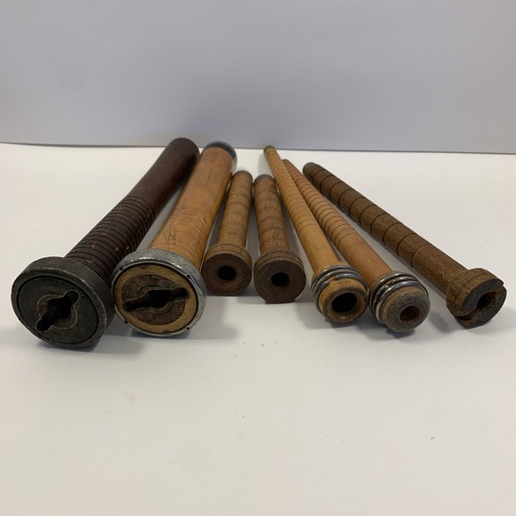 7 Vtg Industrial Brown Wood Textile Spools Rustic Primitive Farmhouse Home Decor - Picture 8 of 8